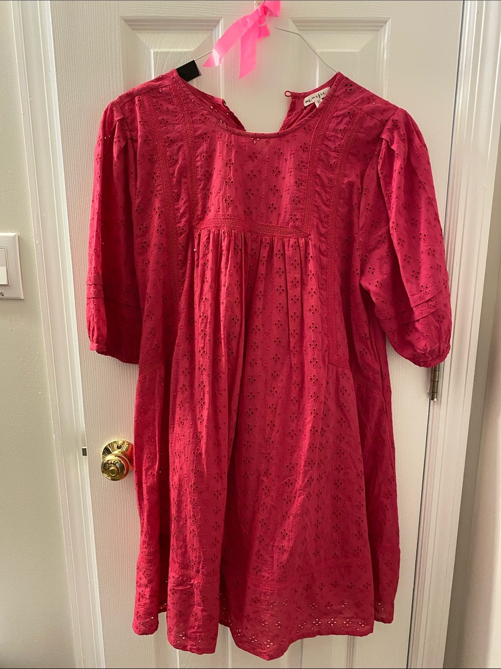 Raspberry Eyelet Cotton Dress
